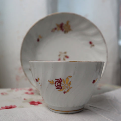 Early 19th Century Rose and Gold Teacup and Saucer